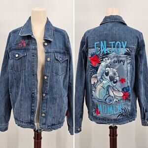 Disney Stitch Denim Jacket Women's Oversized XS Disneyland Paris Embroidered NWT